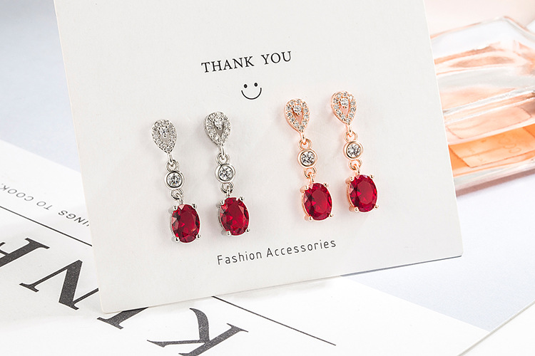 Korean diamond rose ruby long copper earrings wholesalepicture1