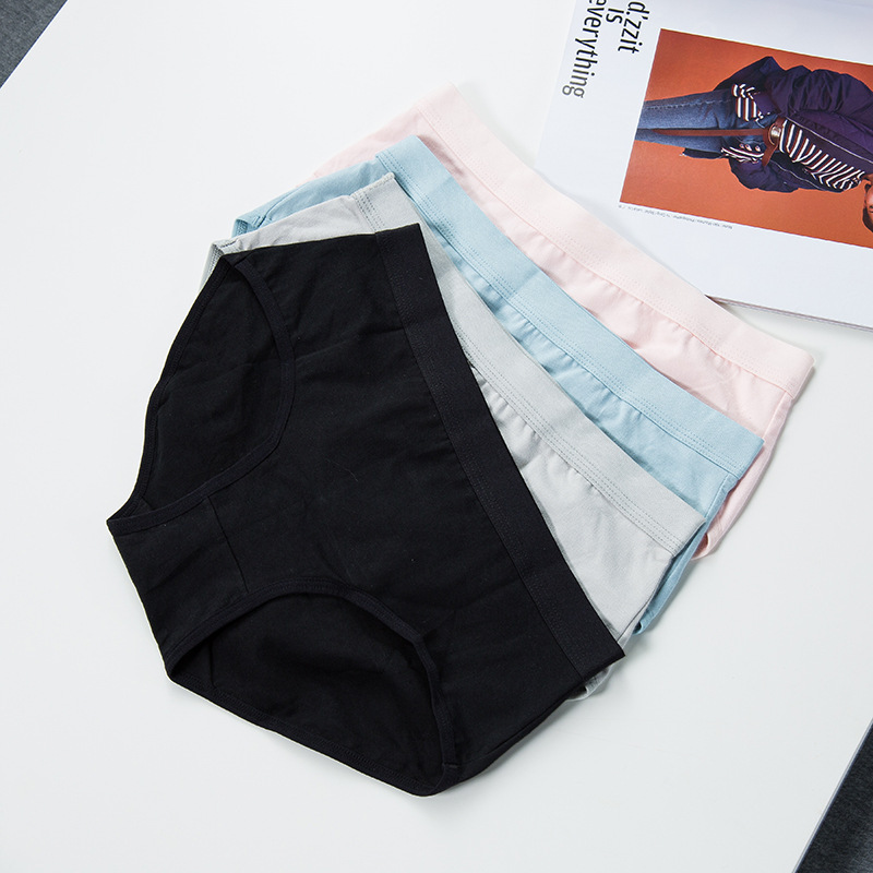 Unprinted Japanese Style Pure Cotton Underwear Women's Underwear Simple Solid Color Breathable Briefs Physiological Leggings