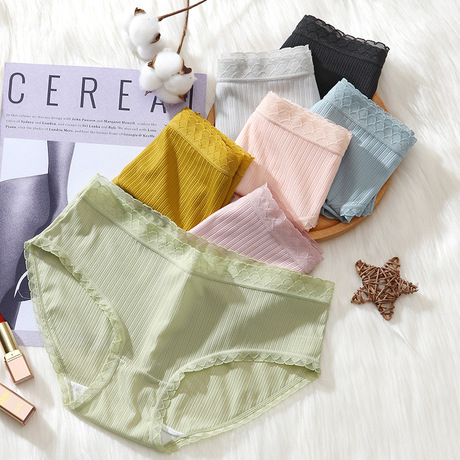 冰丝女内裤蕾丝边无痕裤头纯棉裆中腰女可爱提臀透明性感三角裤