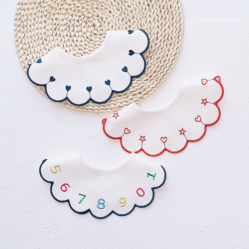 ins Korean version 360 rotatable cotton baby bib embroidered baby saliva towel 0-2 years old trendy one-year-old bib