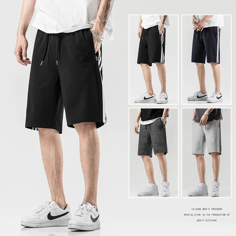 Летние шорты, мужские свободные Модные Спортивные Повседневные Шорты Для Бега с тремя полосками, универсальные красивые брюки прямого кроя в гонконгском стиле