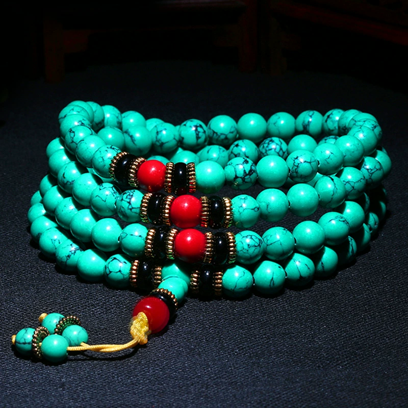 Ethnic turquoise rosary with round beads, organic natural ore, bracelet for men and women, accessory, ethnic style, 108 beads, wholesale