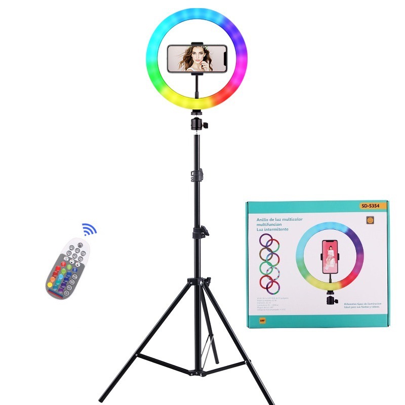 Luz de relleno RGB de 12 pulgadas teléfono móvil soporte en vivo trípode selfie fotografía colorida iluminación LED anillo de luz