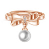 Fashionable elegant zirconium with bow, one size ring from pearl, micro incrustation, wholesale