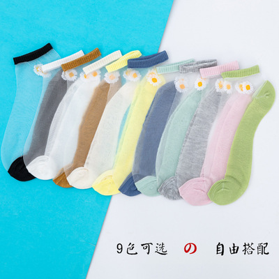 Daisy Glass Crystal socks summer Thin section Socks Socks Shallow mouth pure cotton Silk stockings Socks