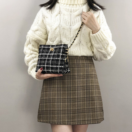 包包新款潮网红秋冬新款呢子女包时尚链条ins斜挎水桶包