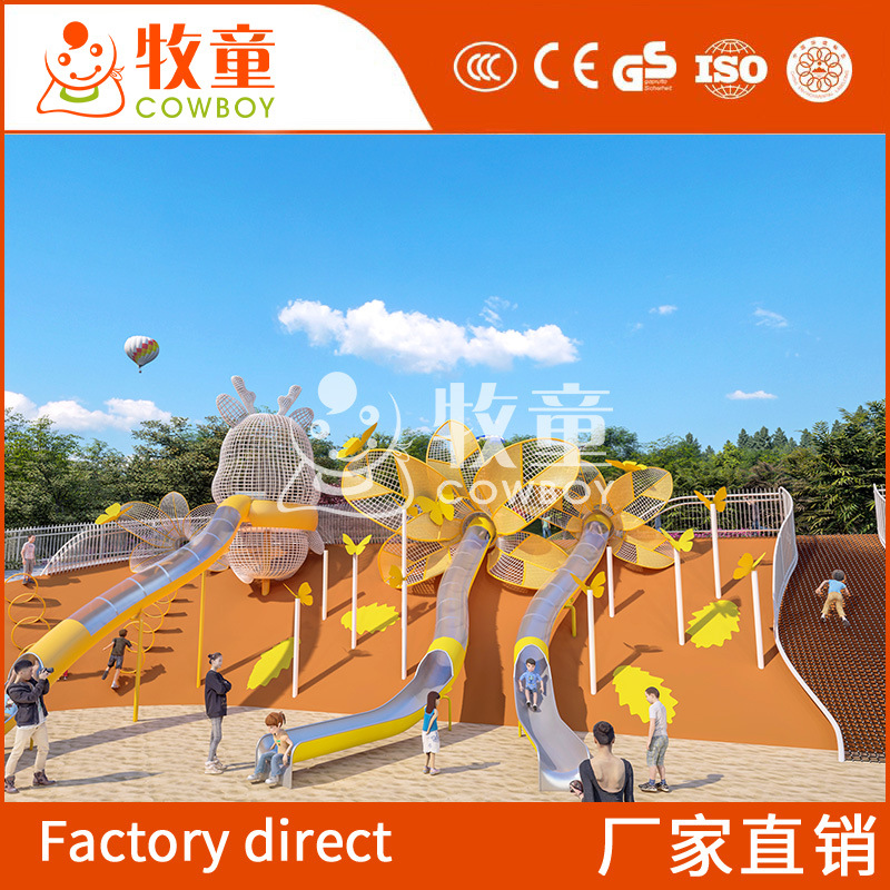 Instalaciones de tobogán de combinación de acero inoxidable para niños grandes al aire libre del Parque del paisaje del parque sin motor