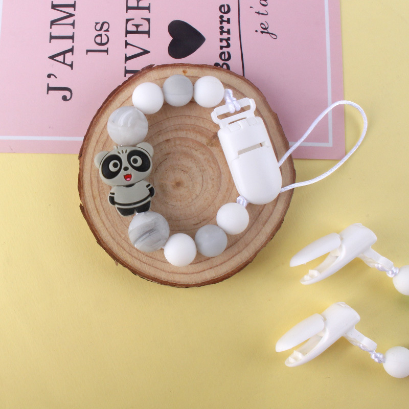Bebé Panda silicona pezón clip cadena dientes de bebé Cadena de molienda cadena anti-caída calmante teether pezón