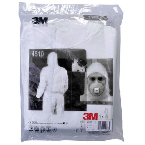 3M 4510 hooded one-piece white protective clothing, protection against particulate matter and limited liquid splash, dust and chemical protection