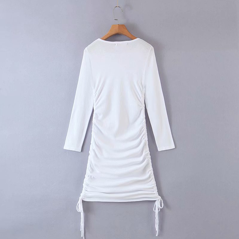 autumn color long-sleeved drawstring knitted dress NSAM3561