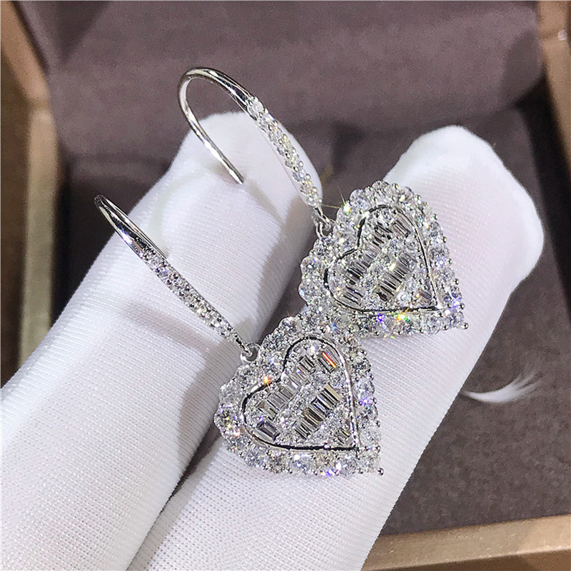 Fashion Heart Shaped Inlaid Zircon Copper Zircon Earrings Wholesale display picture 3