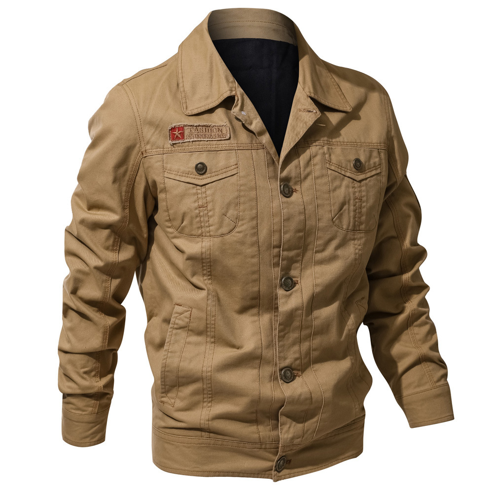 Chaqueta militar multibolsillos de primavera con cuello de algodón 3D para hombre_voghion.com