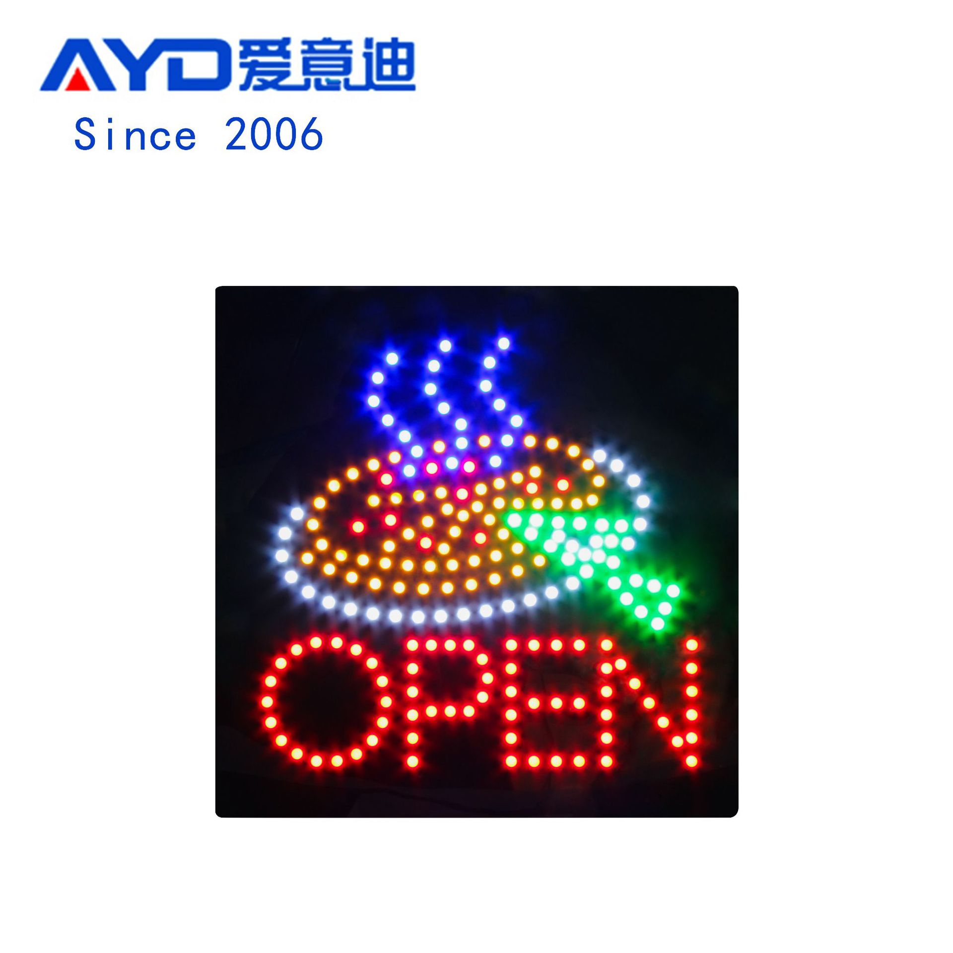 跨境LED OPEN广告牌披萨店营业标识牌灯箱LED Pizza Sign 40x40cm