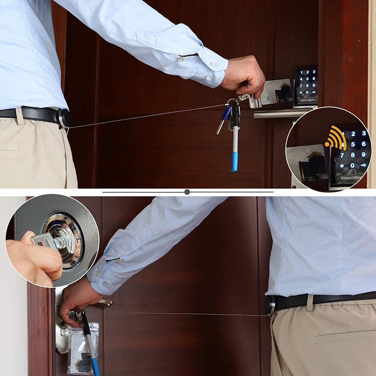 Portachiavi retrattili 4 Pz con cavo in acciaio estensibile da 65 cm, portachiavi retrattili per chiavi, cinture, porta carte, carte d'identità