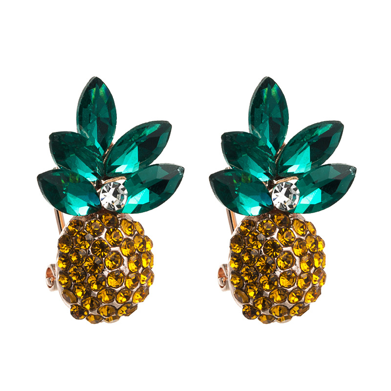 Korean Fashion Trendy Fresh Wild Ladies Earrings Alloy Inlaid Color Rhinestone Pineapple Earrings Wholesale Nihaojewelry display picture 9