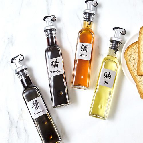 Square glass condiment bottle glass oil pot home kitchen automatic opening and closing oil spout condiment oil vinegar bottle oil tank pot