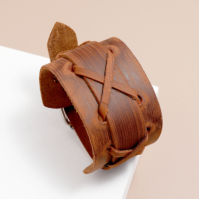 new menu0027s retro cowhide  locomotive riding wide leather bracelet