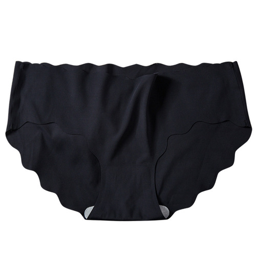 Ice silk seamless ultra-thin wavy girl's underwear solid color breathable large size low waist one-piece women's briefs