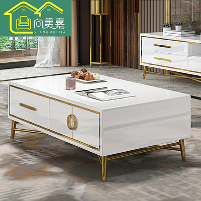 後現代輕奢茶幾 新古典鋼化玻璃烤漆茶幾 港式設計師樣板間家具