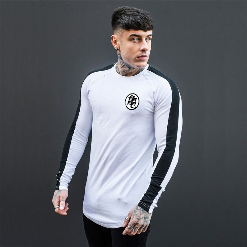 Dragon Ball tortuga de hadas de otoño e invierno gimnasio de moda cuello redondo SLIM-Fit manga larga deportes al aire libre que basa la camisa camiseta para hombres