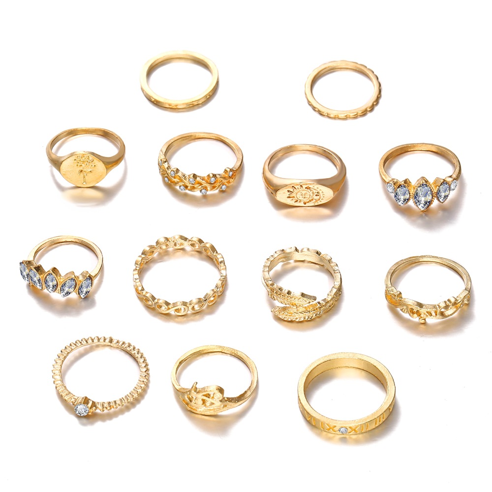 Creative Diamond Leaf Ring Retro 13 Piece Ring Set Wholesale display picture 2