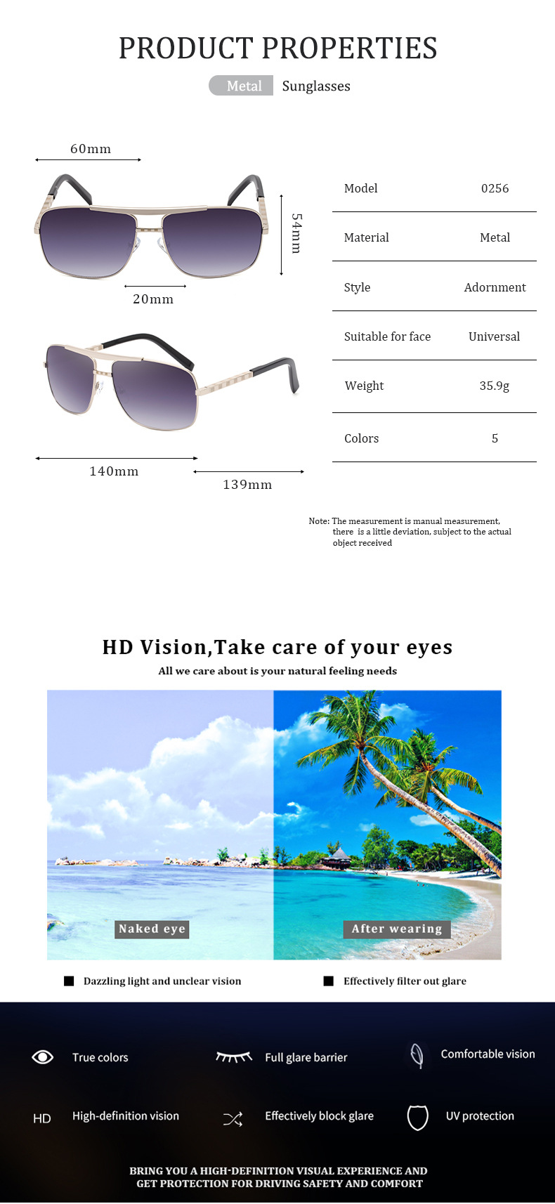 Title 5, Herren Retro Metall Sonnenbrille mit Stretch