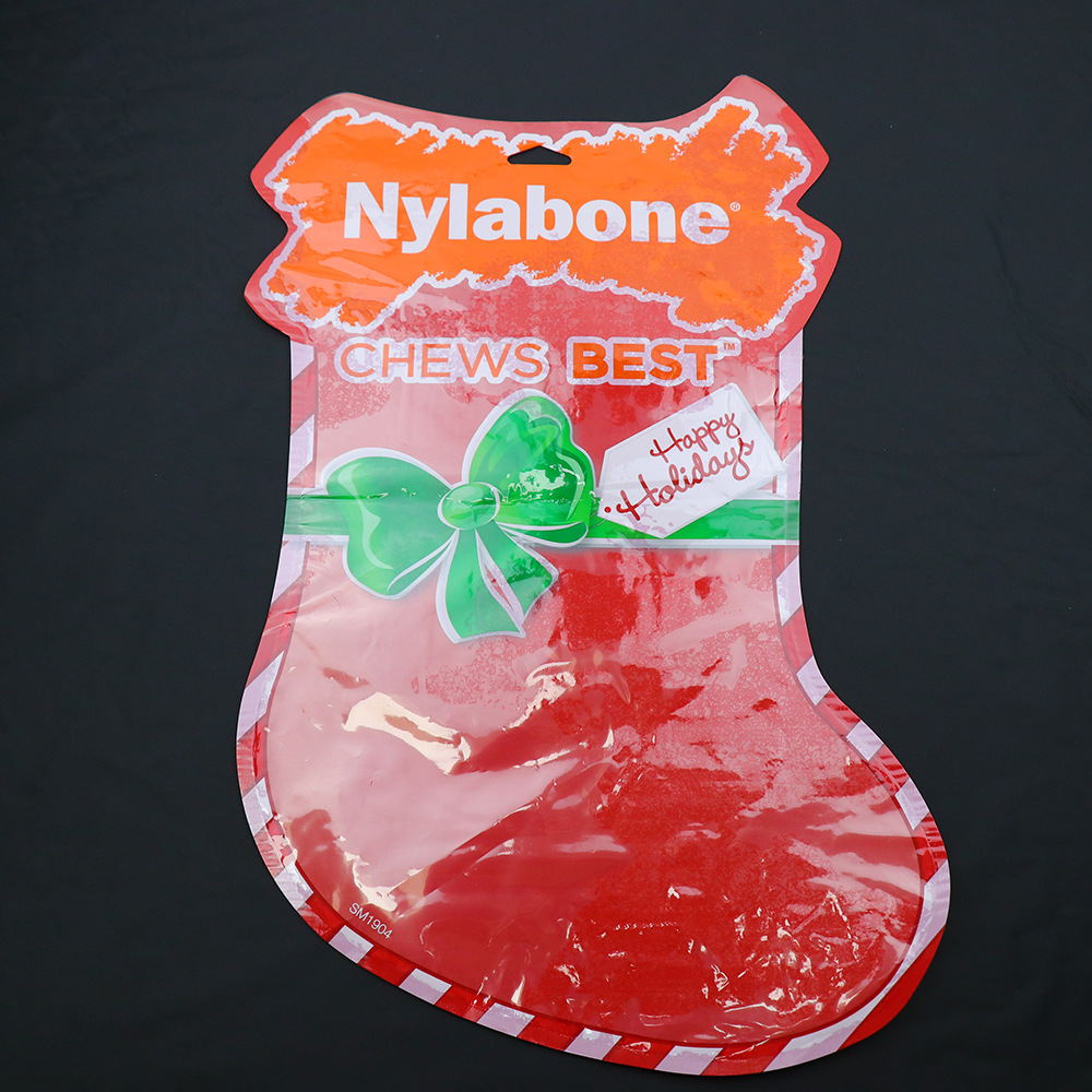 圣诞袜形状的宠物玩具塑料袋三面密封袋耐磨礼品包装袋子