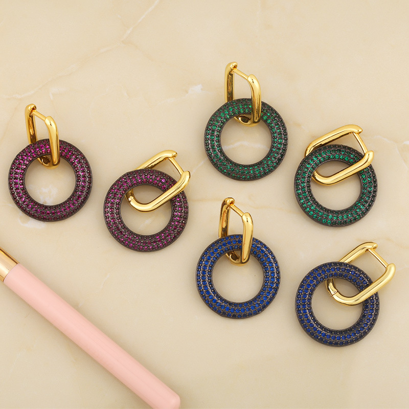 New Fashion Round Inlaid Zircon Copper Earrings For Women Hot-saling Wholesale display picture 5