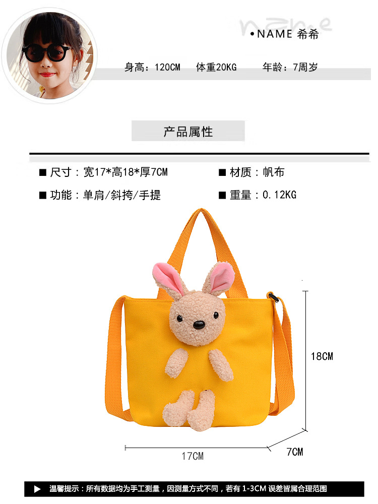 Korean children's bag, new Korean primary school canvas single-shoulder bag, Instagram cute rabbit crossbody bag, handbag details Picture