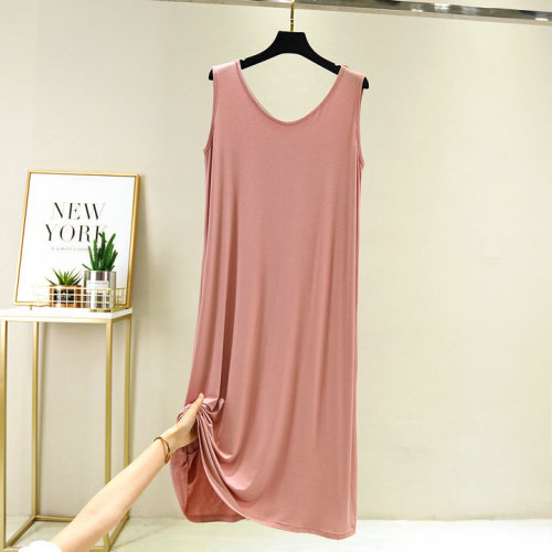 Summer Women's Modal Cotton Slip Dress Sleeveless Medium Length Dress Loose Plus Size Full Bodice Home Dress