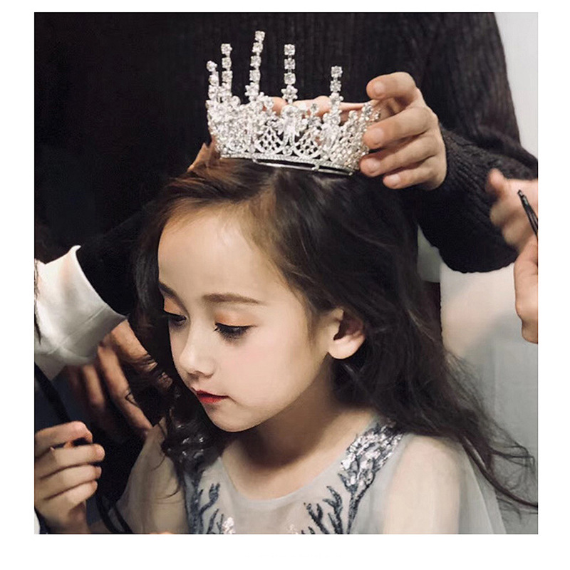 儿童表演皇冠 女童生日晚宴金色王冠 公主表演走秀直播皇冠头饰品