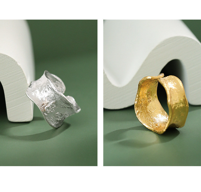 Korean S925 sterling silver ring ins irregular concave tin foil fingerprint open ring female