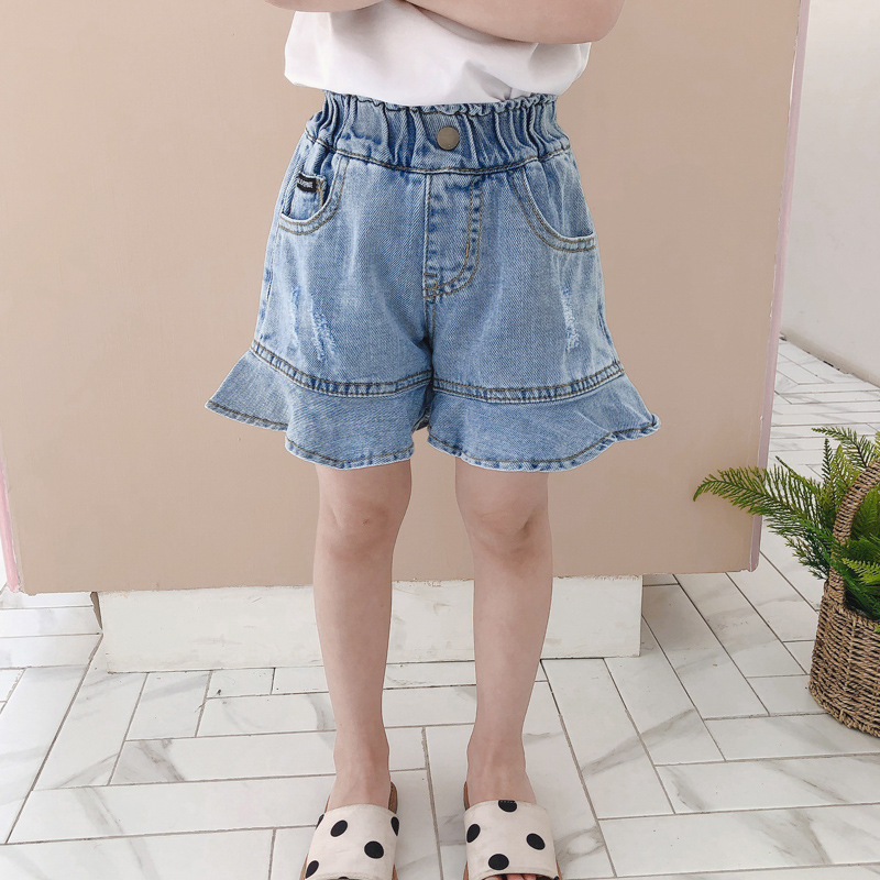 2021 Summer New Korean Version Girls Denim Culottes Children's Clothing Foreign Style Baby Shorts One Piece Of Children's Clothing Trend