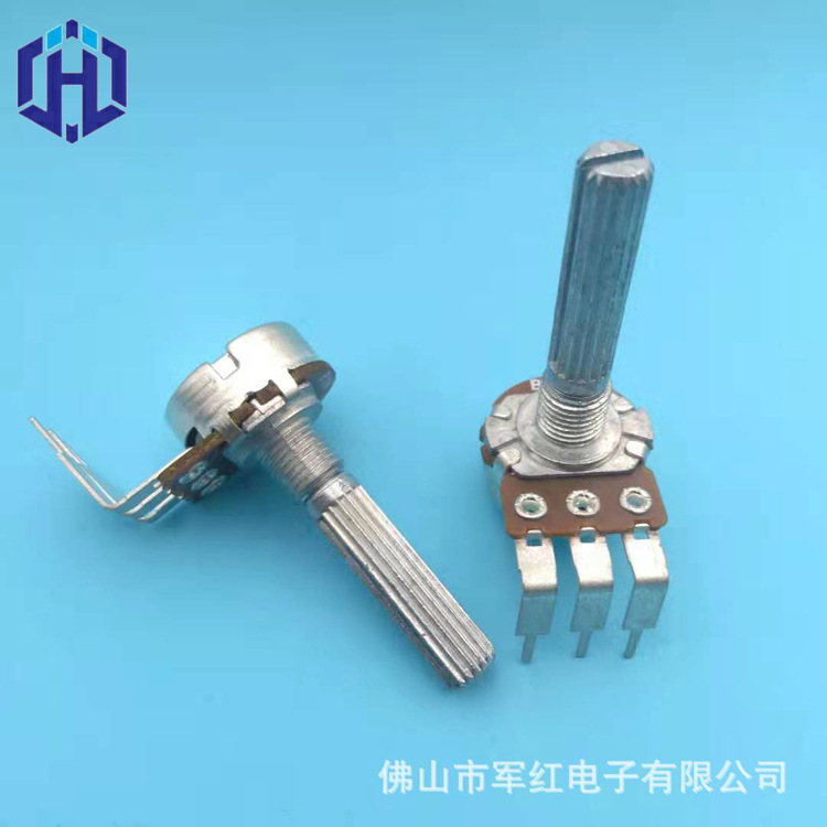 供应16mm碳膜旋转单联三大弯脚电位器 柄长25mm b10k b50k