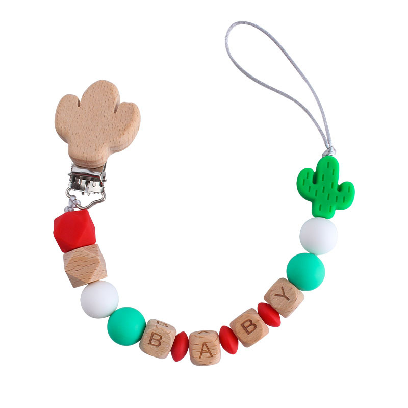 DIY creativo de dibujos animados haya cactus chupete clip de silicona cactus teether nombre del bebé personalizado Cadena de chupete