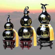 泰山墨玉葫芦摆件实心葫芦大中小号商务会议礼品带底座