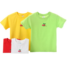 童裝秋款果綠色100到150孩子穿的純棉圓領男童上衣女童短袖t恤