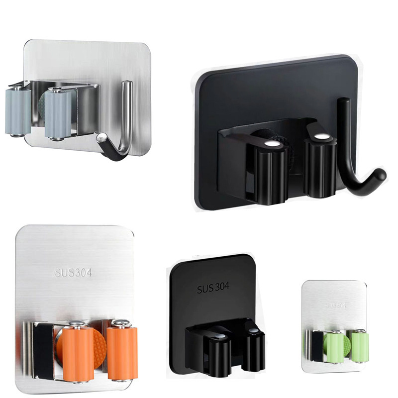 Cross-border 304 stainless steel hole-free broom hook broom holder broom stand multi-function wall-mounted bathroom accessory