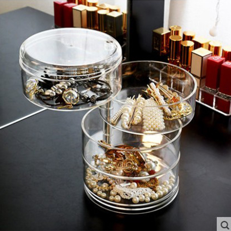 透明旋转首饰盒头绳盒发夹饰品收纳发圈耳环钉手项链杂物整理架
