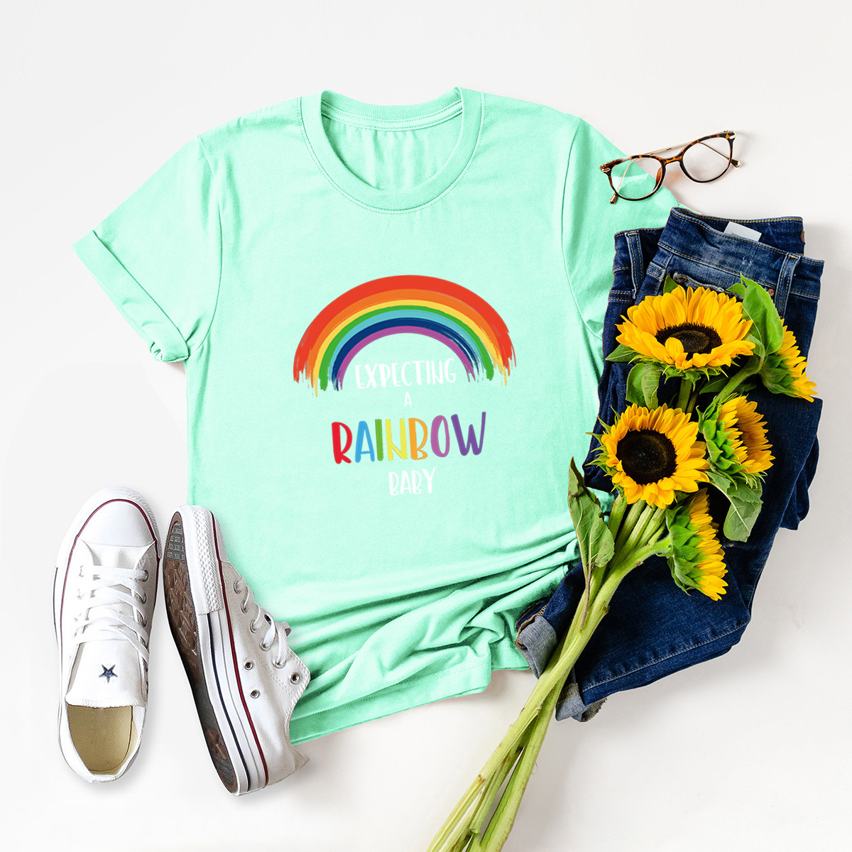 cute letters rainbow cotton short-sleeved t-shirt  NSSN13836