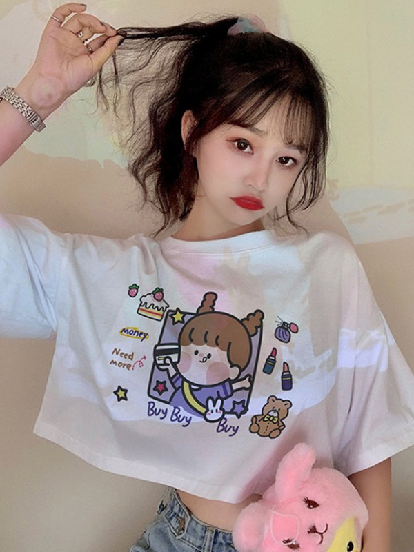 2022 Summer New Korean-style Navel-exposed All-match Slimming Top Short Loose Cute Hyon Elegant Style T-shirt Women's Trendy