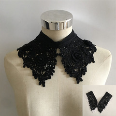 Pearl-Effect Lace Flower Hollowed-Out Trim with Buttons, Fake Collar, Embroidery DIY Decorative Accessory for Dresses and Apparel
