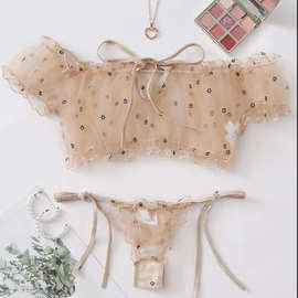 跨境货源 欧美外贸热销情趣内衣 性感女三点式透视系带女蕾丝睡衣