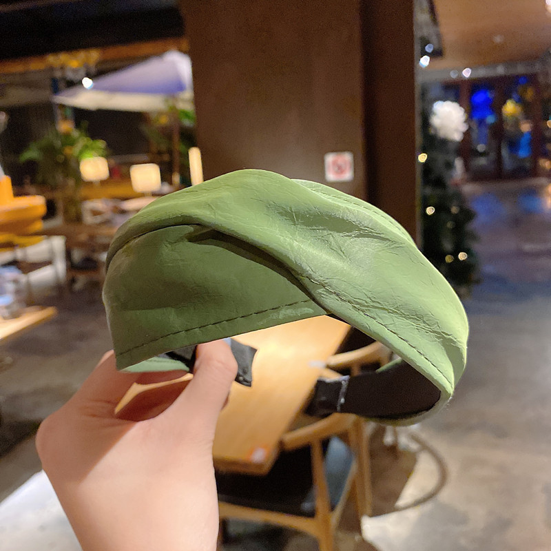 140g Weight Headwear Classification Festival Occasion Pu Leather Material Geometric Pattern Women'S Gender Khaki, Beige, Pink, Green, Blue, Wine Red, Yellow, Black Color Simple Style Wide-brimmed Cross Solid Color Leather Headband Wholesale 5