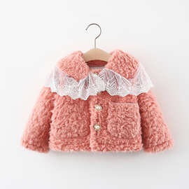 女童秋冬装加厚外套加绒加厚新款韩版跨境外贸大领子毛毛衣