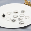 European and American popular retro diamond brown gemstone moon crown water droplet leaf geometric ring eleven sets