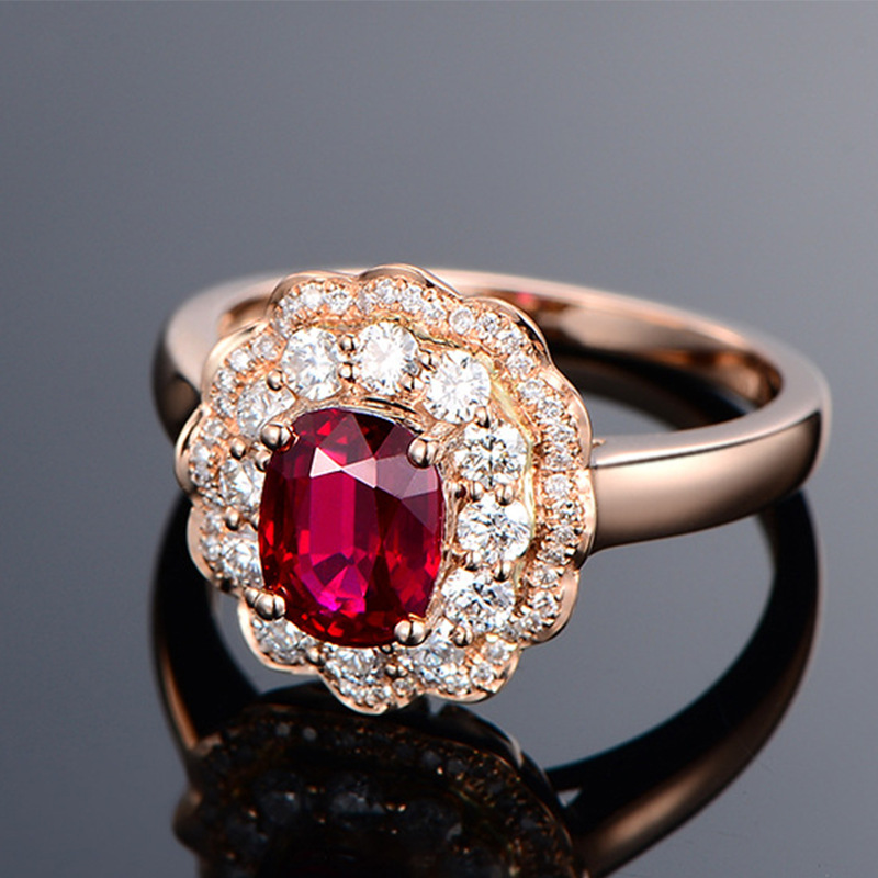 blood ruby flower full diamond open copper ring plated rose gold red crystalpicture3