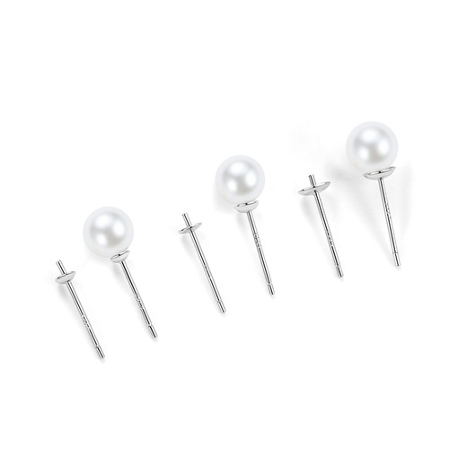S925 sterling silver ear stud accessories pearl holder half hole bead ear pin DIY bowl pin 3 4mm bead plate earrings manufacturer wholesale