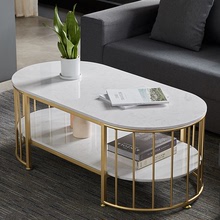 2020新款輕奢北歐圓形大理石茶幾現代簡約小戶型家用客廳鐵藝桌子