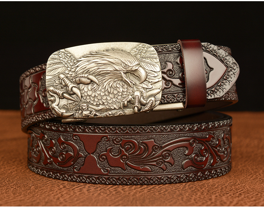 Men's Genuine Leather Belt Automatic Buckle Eagle Designer Western  Cowboy Strap